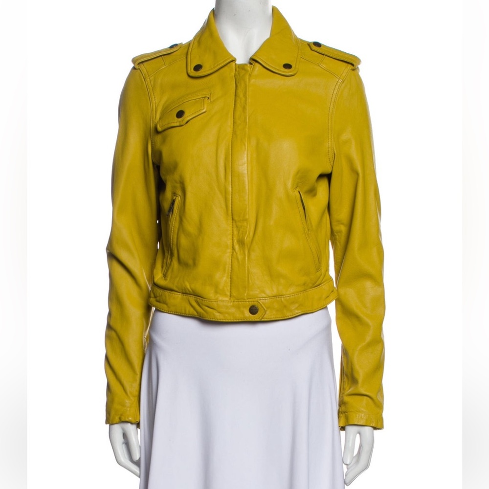 Current/Elliot Genuine Leather Moto Jacket - Yellow